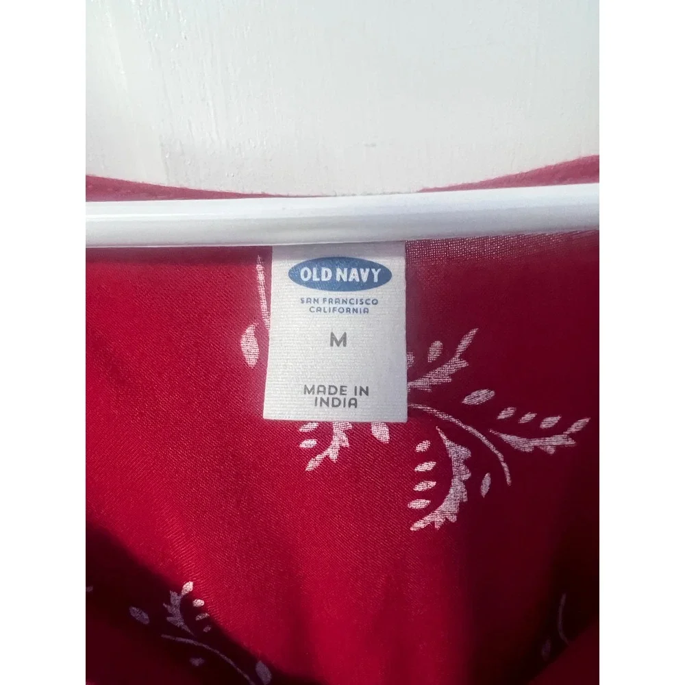 Old Navy Womens Burgundy White Botanical Leaf Print Sleeveless V-Neck Blouse M - Picture 6 of 6